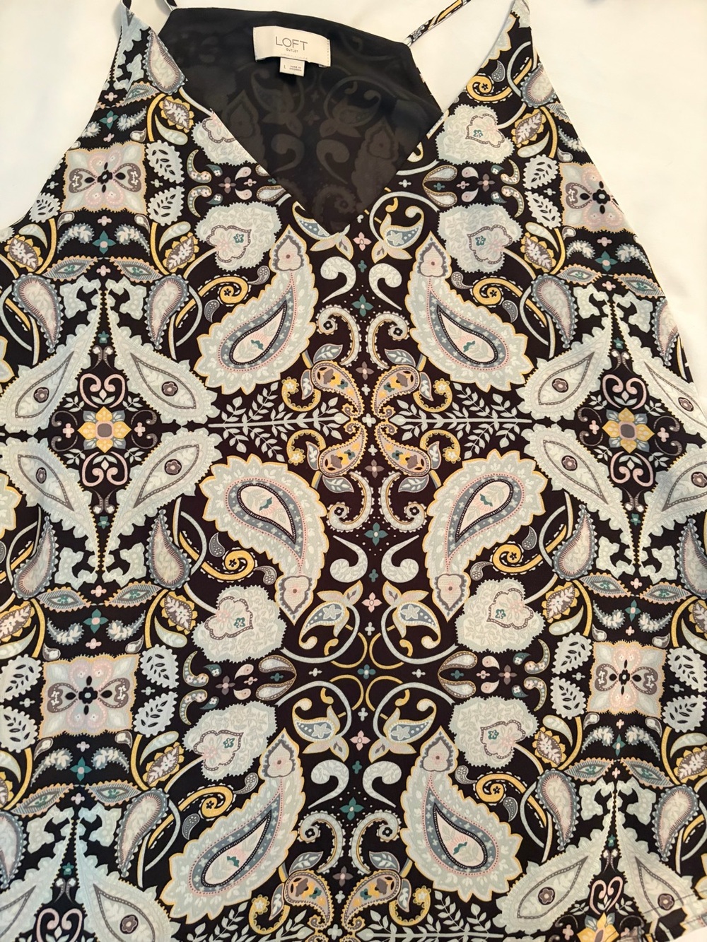 LOFT Black Paisley & Floral V-Neck Cami with Gold Accents